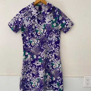 1970's Handmade Mod Floral Mini Sheath Dress-SZ Small